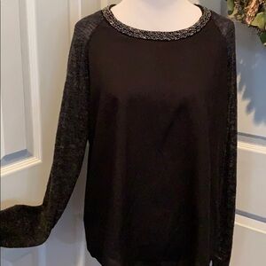Olivia Moon black beaded neckline sweater sleeves